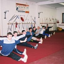 Students stretching line